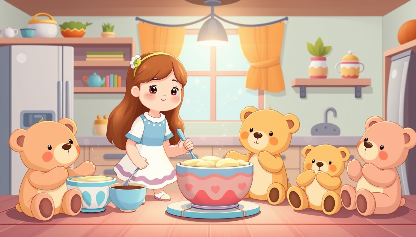 Main art studio: Create a cute, colorful English learning video for a young Japanese girl practicing her English speech. 🎀 STYLE: Adorable pastel children’s storybook