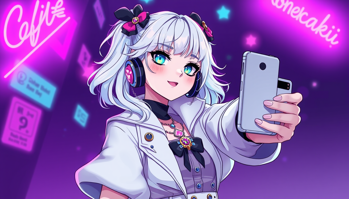 Characters idea: original character design, detailed outfit and accessories, expressive personality, dziewczyna ciemne włosy w sukience białej z czarnym dużym kołnieże