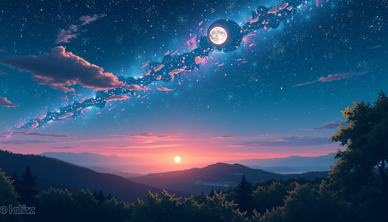 Main art studio: Je voudrais que tu me genere une image qui bouge/animée avec un ciel etoilé avec de beaux reflets, je voudrais que ca soit assez sombre mais bien colo