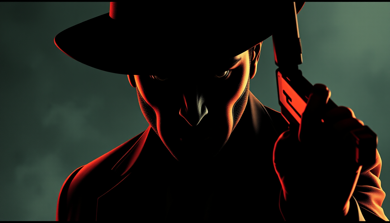 Characters idea: an original character defined by silhouette, role, outfit, palette, and expression, deliberate composition, Create a powerful cinematic villain charac