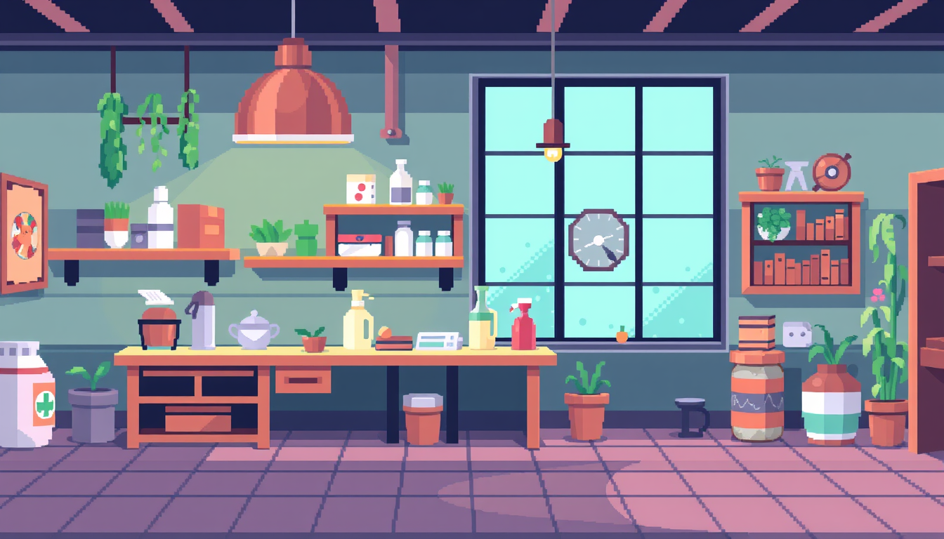 AI Pixel Art idea created from the prompt: pixel art, 32x32 sprite scale, limited palette, retro 16-bit game art, casa laboratorio estilo pokemon gba , crisp pixel perfect, indie-game