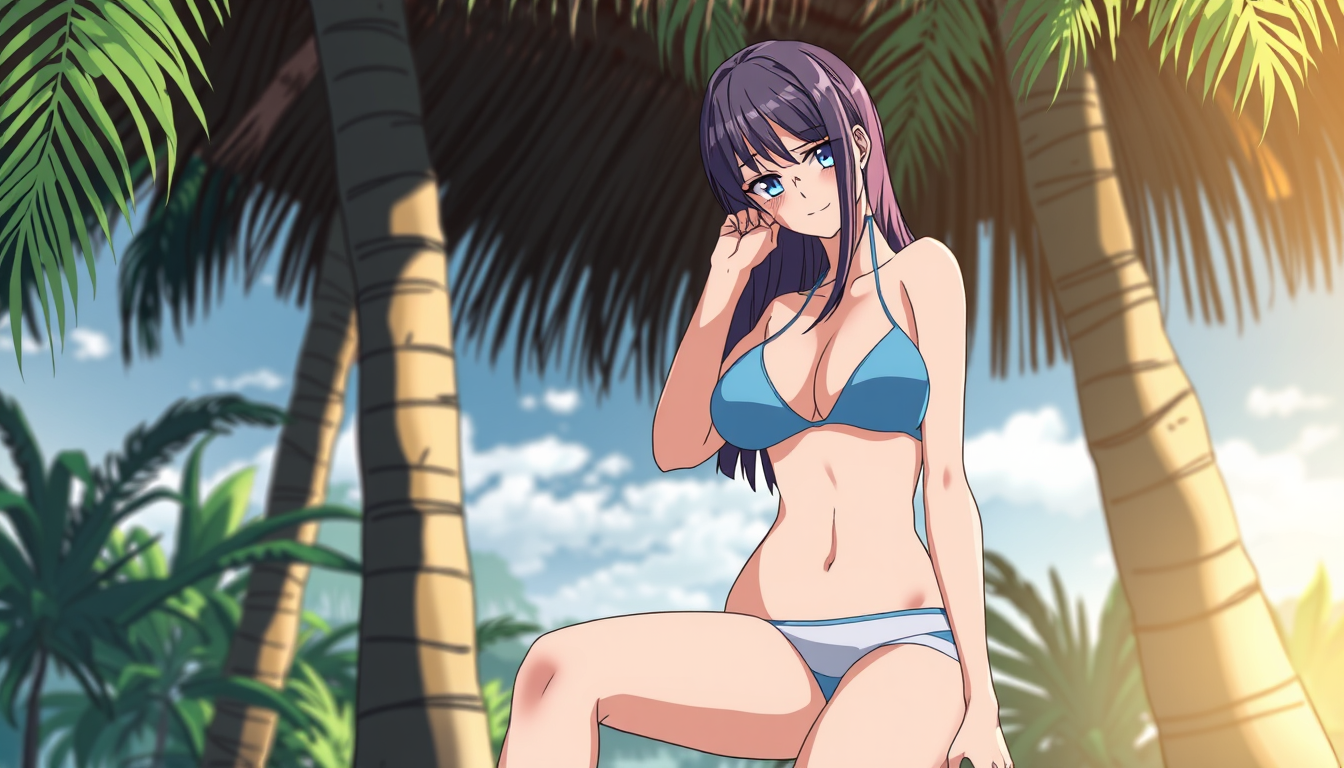 Main art studio: Eine Anime Frau in bikini und extrem großen brüsten