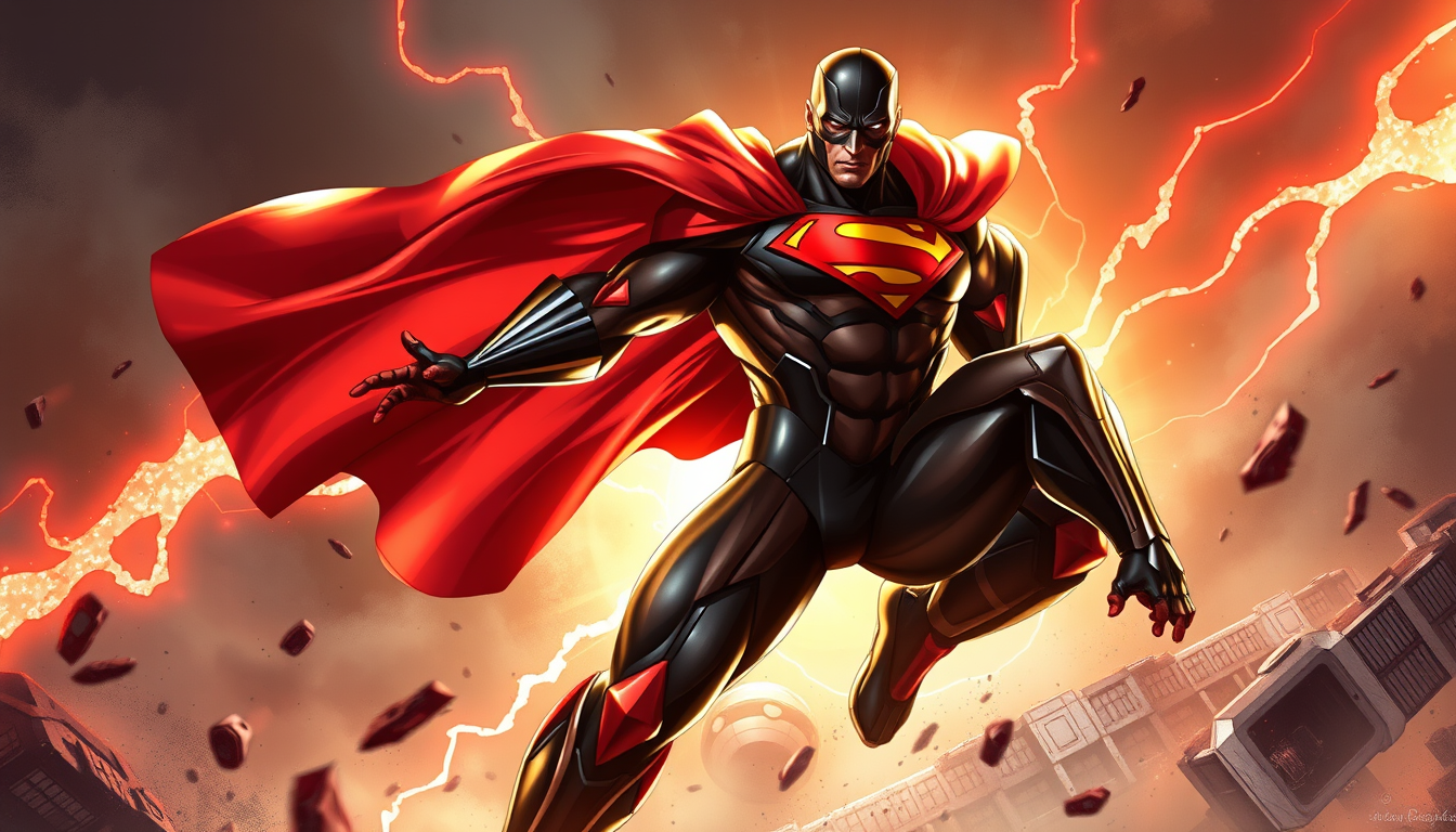 Superhero idea created from the prompt: original superhero character design, dynamic pose, bold costume, dramatic lighting, comic art energy, super villian , original hero concept 