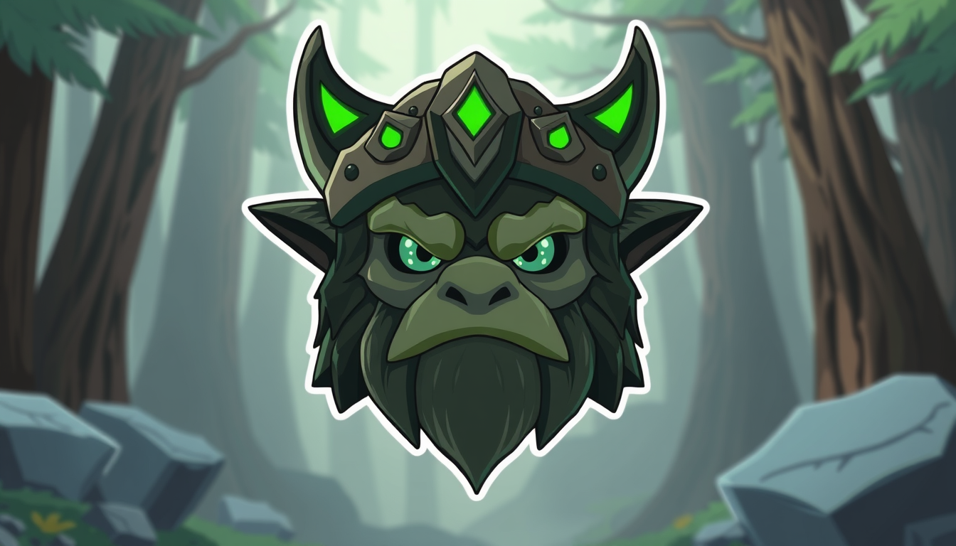 Main art studio: A fantasy forest guardian head for a Roblox avatar, mysterious woodland warrior style, natural forest-inspired details, green glowing accents, rugged 