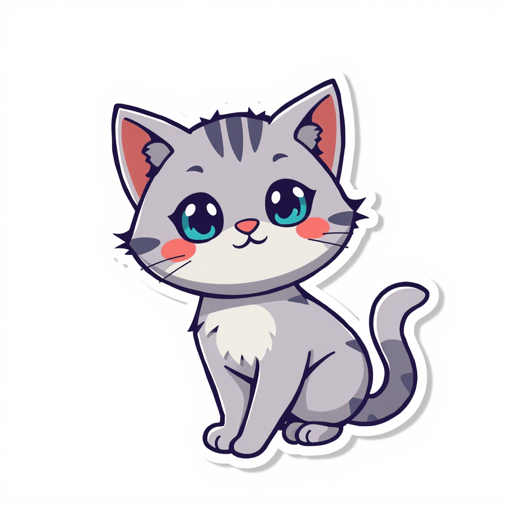 Stickers idea: custom sticker art, bold outline, isolated subject, vibrant color, kawaii or cartoon style, Create a cute cat image , die-cut sticker ready