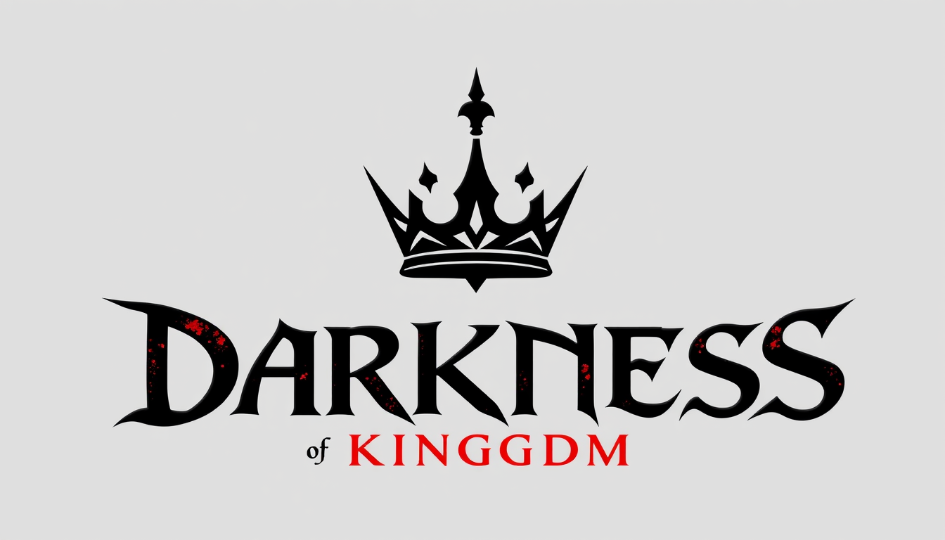Logo idea: logo design, clean minimal mark, bold simple shapes, balanced composition, DARKNESS OF KINGDOM — dark fantasy medieval video game logo, gothic typogra