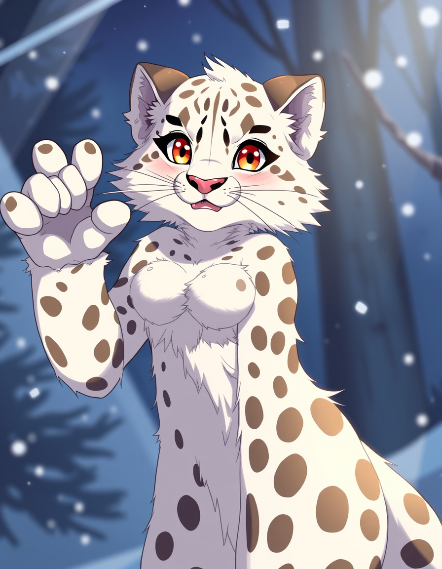 Main art studio: Furry anime anthropomorphic snow leopard girl show clit