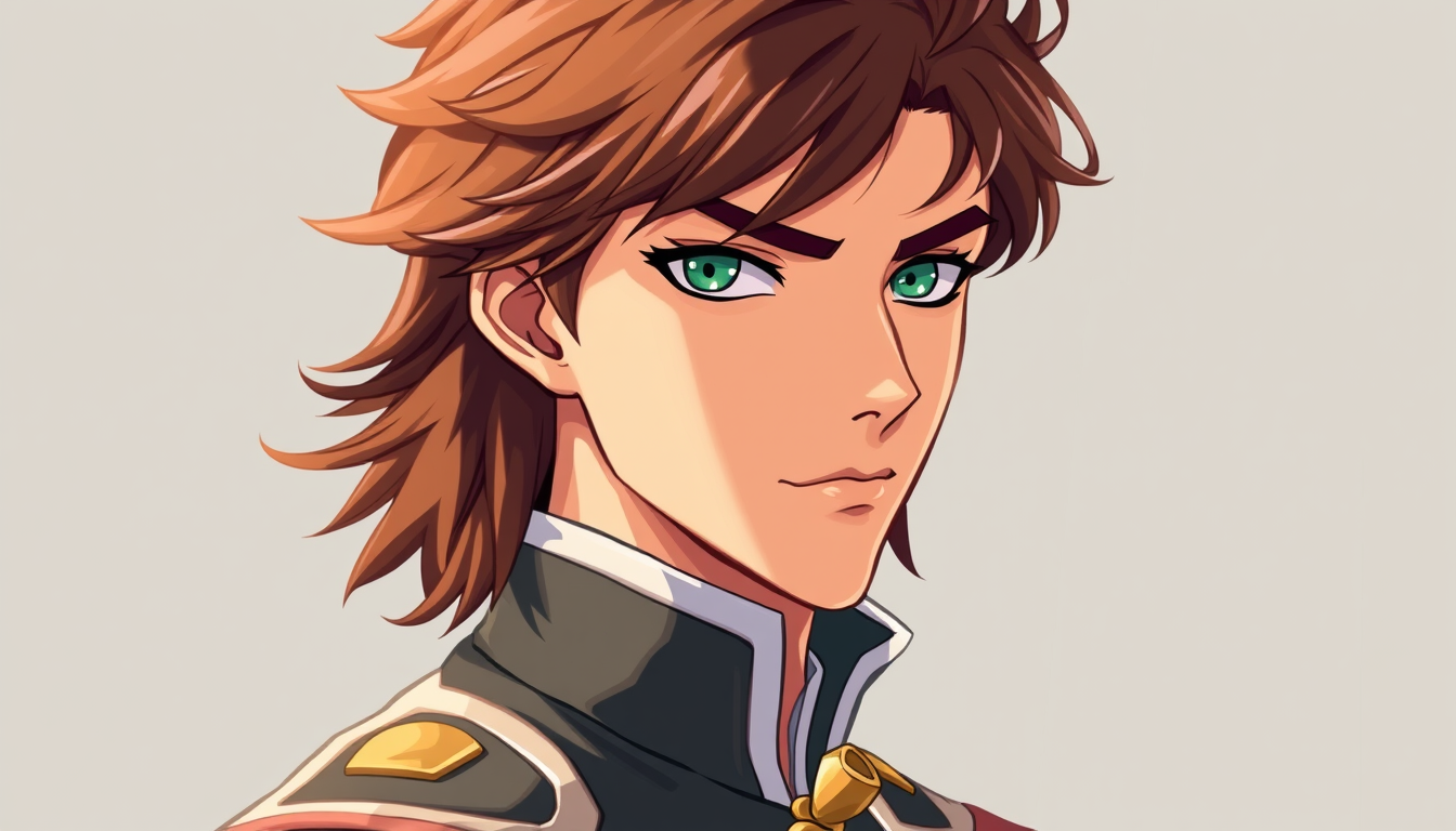 Characters idea: an original character defined by silhouette, role, outfit, palette, and expression, deliberate composition, Prince with brown hair green eyes tann ski