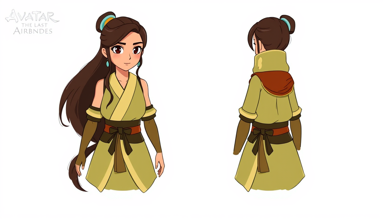 AI Art prompt example created from the prompt: Trying to make Katara's clothes from the avatar the last Airbender movie for a cosplay. And need character concept art of her clothes.