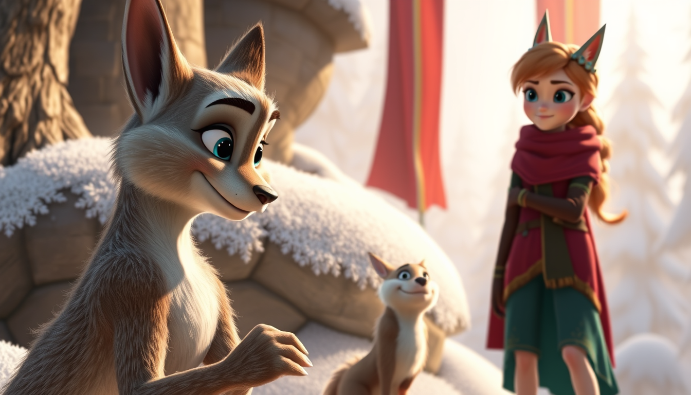Main art studio: anna annd elsa looking at scrat
