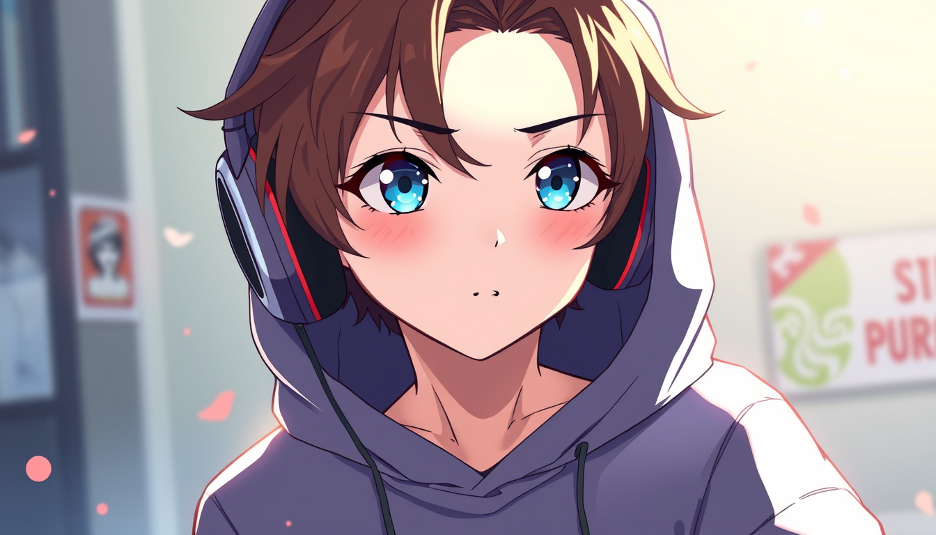 Anime idea: anime style, vibrant colors, expressive eyes, Jeune garçons de 16ans, pull capuche, époque actuel, mignon faible, fragile, peau pale, cheveux brun , y