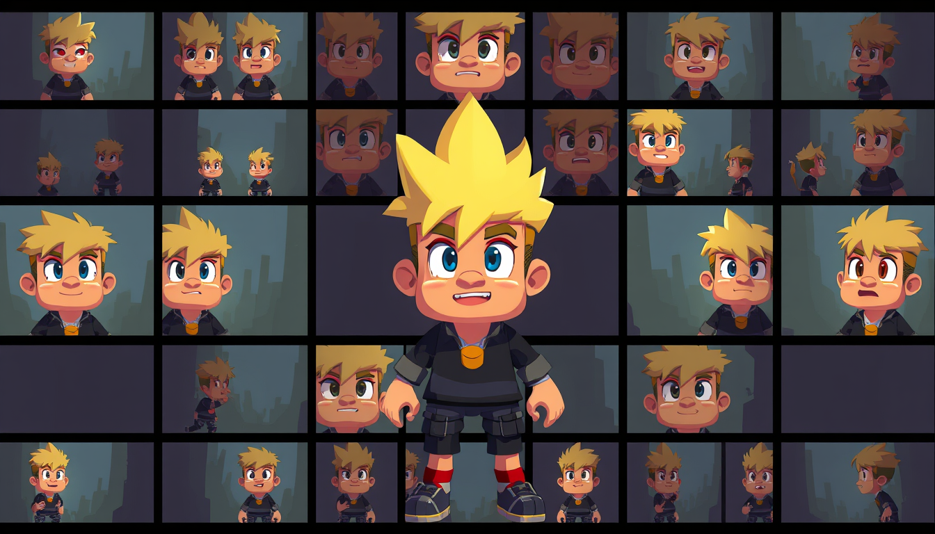 Sprite Sheet idea created from the prompt: a grid of animation frames sharing one character, scale, palette, and camera angle, deliberate composition, pixel art 2d character , polishe