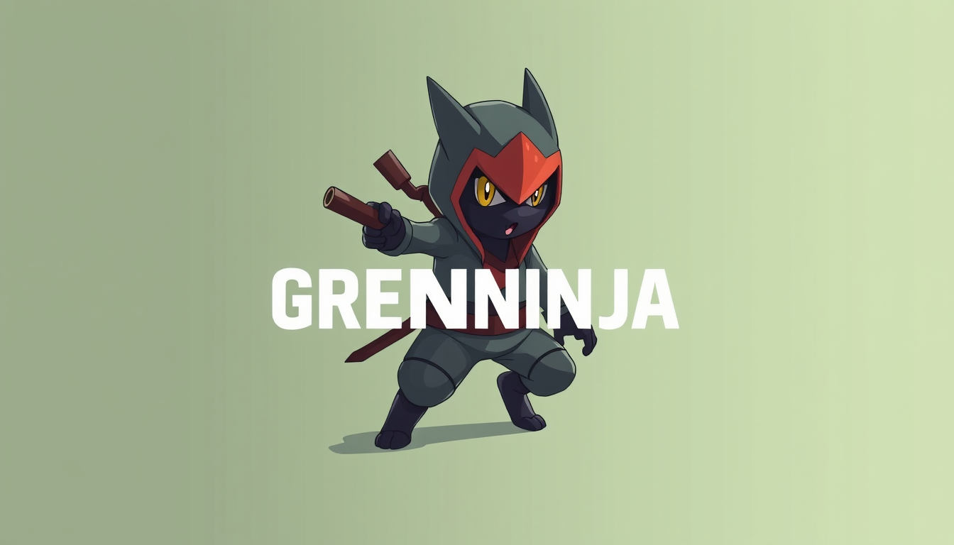 Wallpapers idea: wallpaper art composed around screen ratio, icon readability, and quiet negative space, deliberate composition, pokemon-style walpaper, grenninja cent