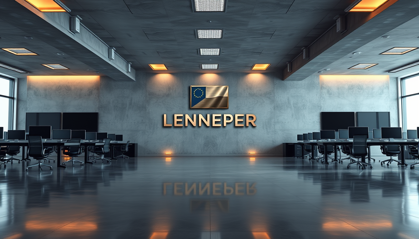 AI Art prompt example created from the prompt: Photorealistic wide corporate photo of a modern open-plan office, neat rows of desks, monitors and ergonomic chairs, no people. Moody cool c