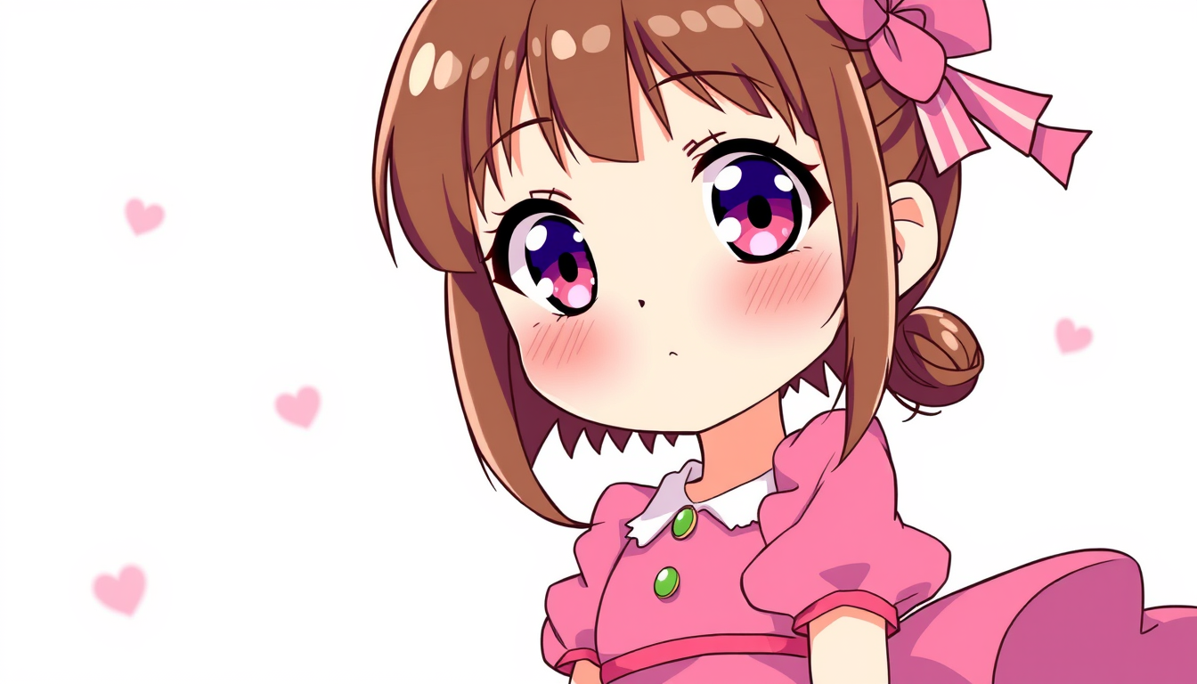 Anime idea created from the prompt: anime style, vibrant colors, expressive eyes, girl kawaii pink dress chibi red , detailed anime illustration
