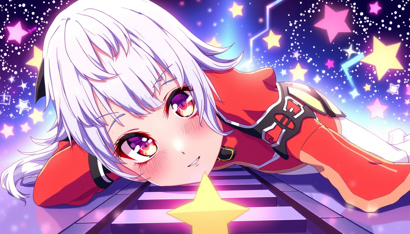 Anime idea: anime style, vibrant colors, expressive eyes, #March 7th form honkia star rail laying down , detailed anime illustration