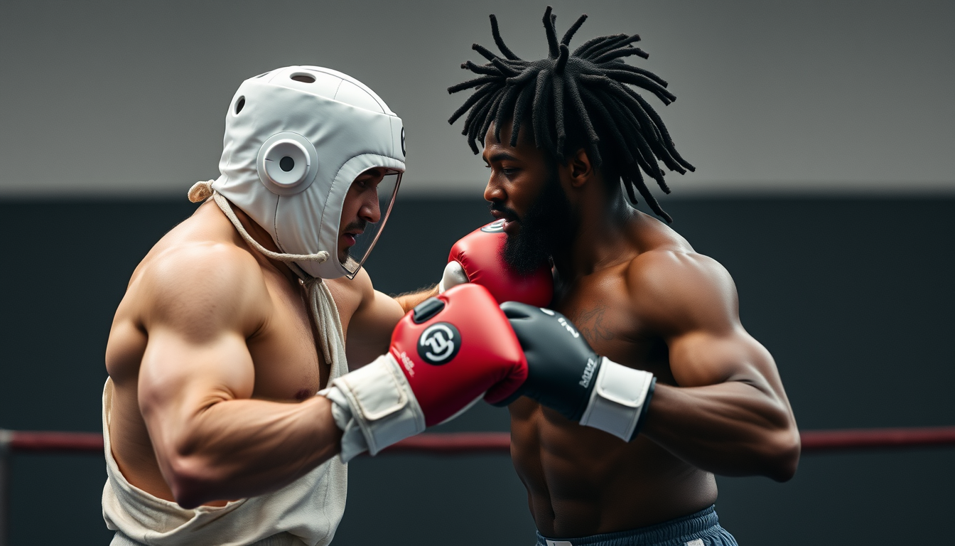 AI Art prompt example created from the prompt: a black guy fighting white guy