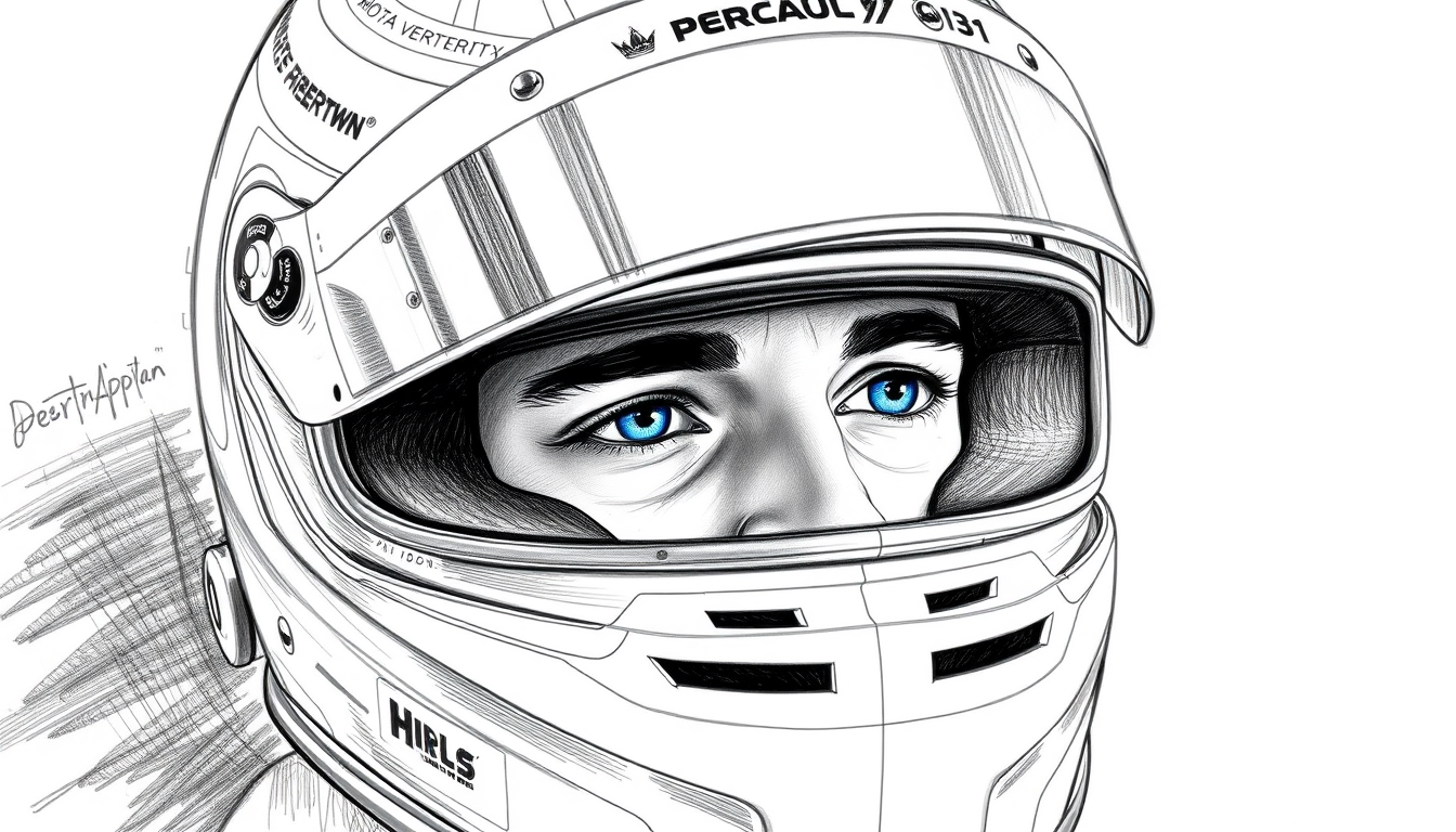 Main art studio: max verstappen helmet sketch but with softer features the entire sketch to be black and white but the eyes to be blue VERY detailed and a proper sketc