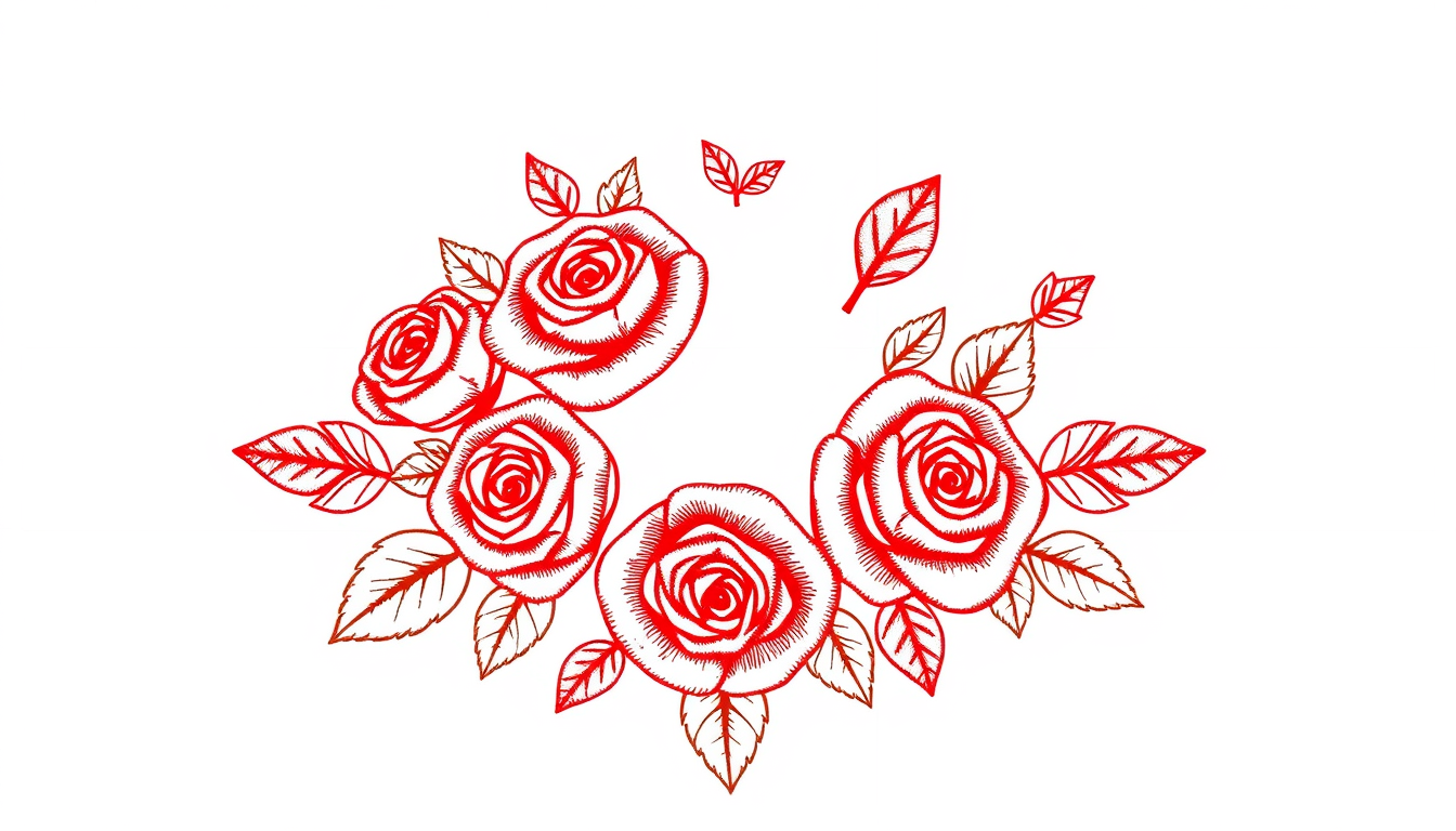 Embroidery Design idea: embroidery design, stitch-style shading, bold clean shapes, floral wreath with roses and leaves, embroidery style , machine embroidery ready