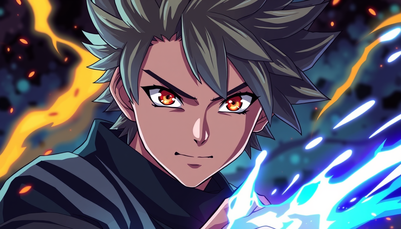 Anime idea: anime style, vibrant colors, expressive eyes, Un personaggio simile a bakugo ma non troppo con poteri di fuoco e biondo ma deve sembrare un po' oscuro