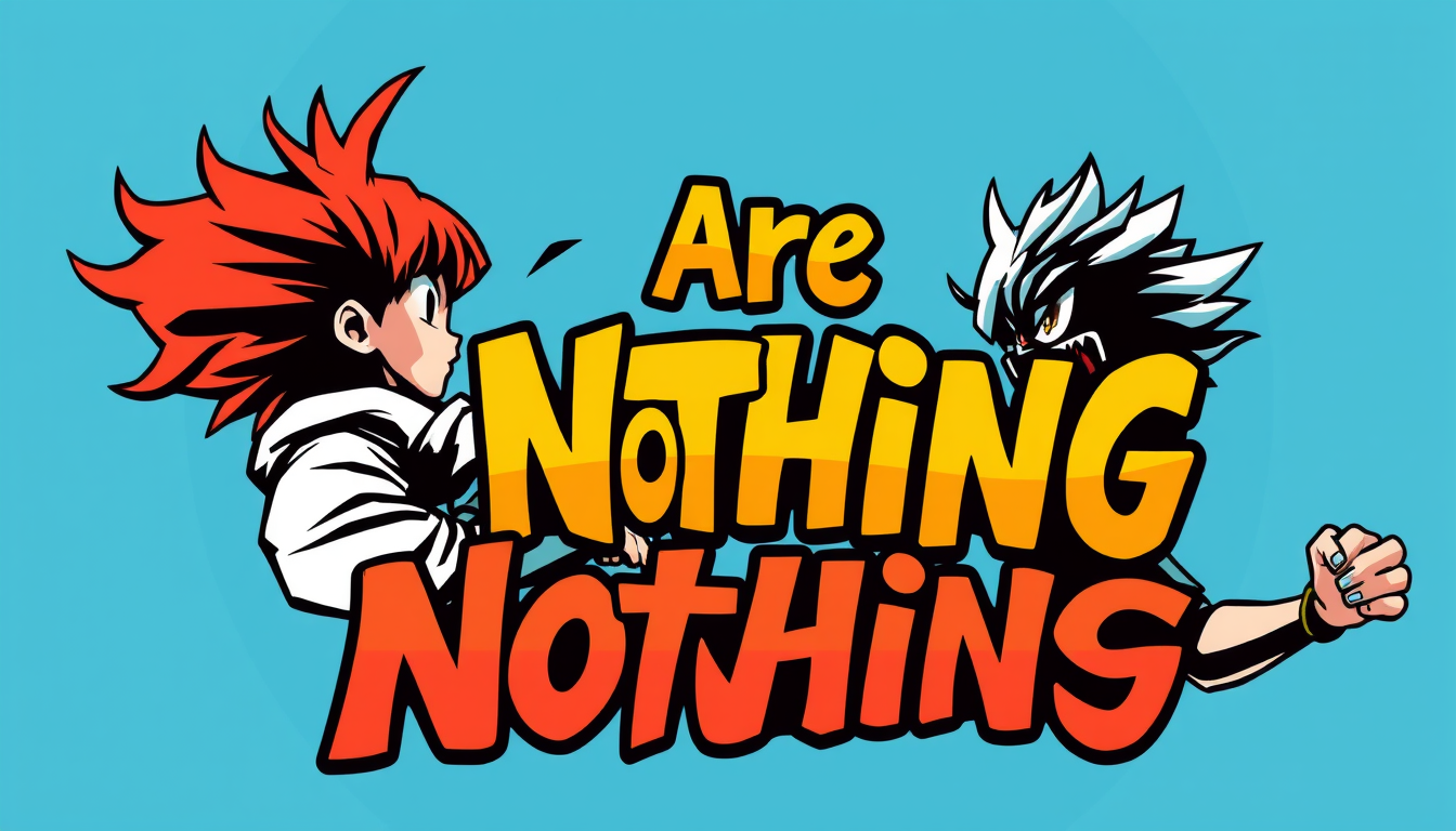 Word Art idea created from the prompt: decorative word art, stylized typography, artistic lettering, Two anime character design fighting Dialogue are nothingis over , bold word ar