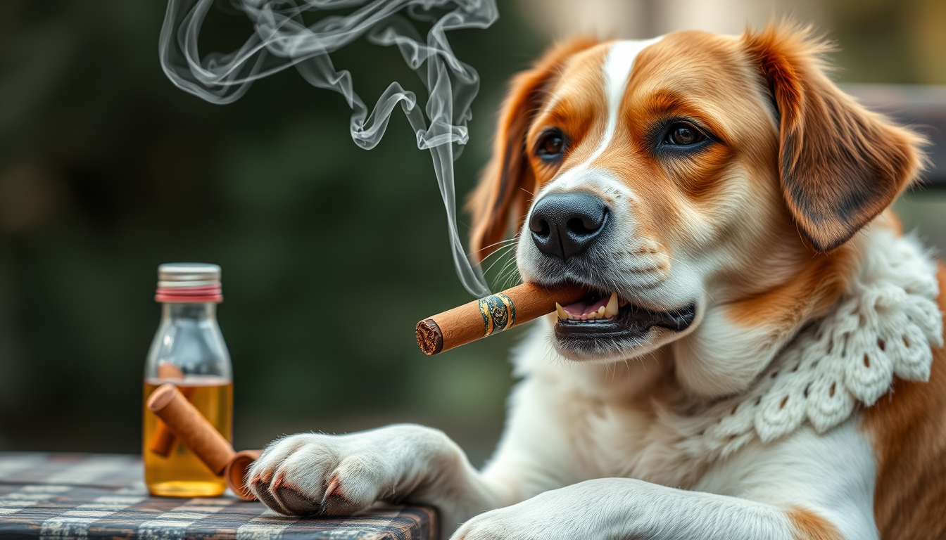 AI Art prompt example created from the prompt: Dog smoking cigars