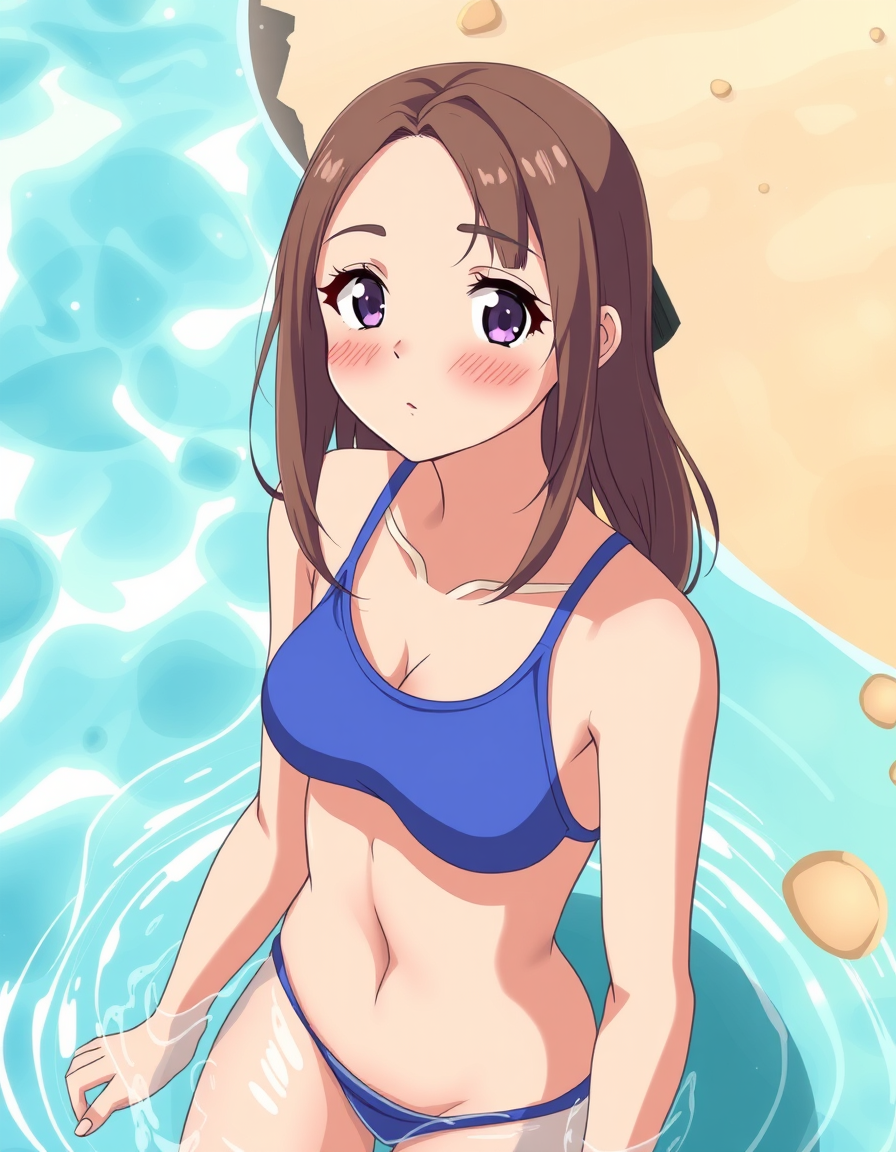 Photo To Anime idea: anime style portrait from the photo, cel shading, vibrant anime colors, expressive eyes, Full-body image of a female college student who climbed onto 