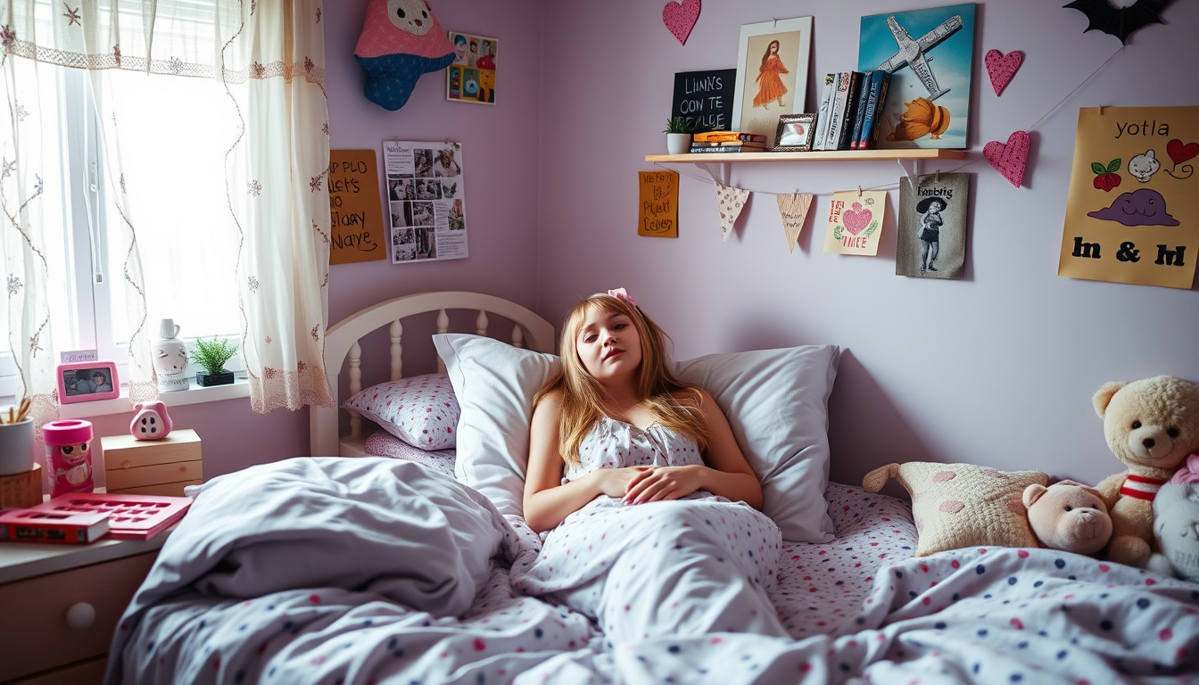 Main art studio: A 18 year old girl in her bed room