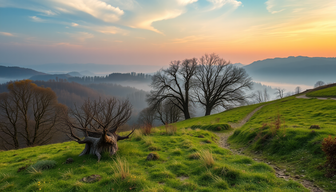 Main art studio: epische landschaft, morgendliche frische Frühlingsstimmung