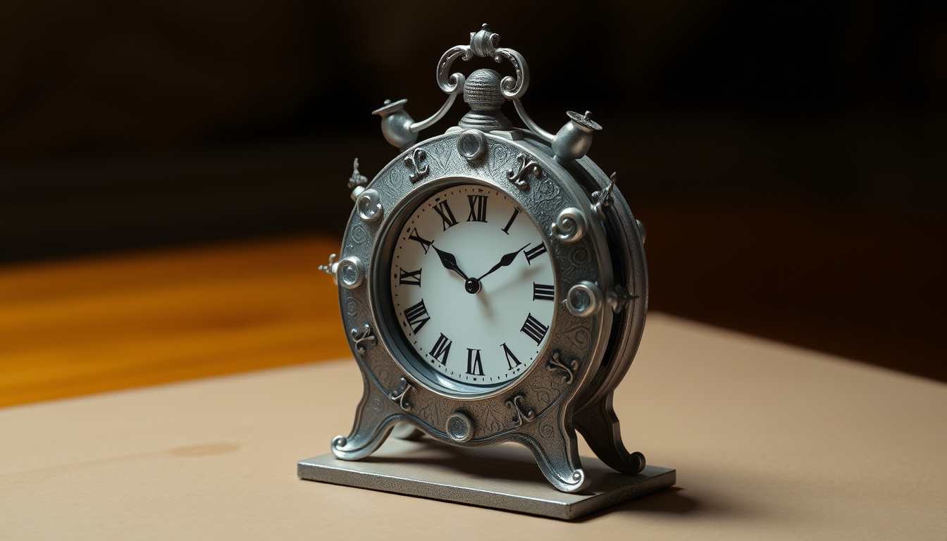 AI Art prompt example created from the prompt: « Une horloge molle inspirée du surréalisme de Salvador Dalí, en 3D, fabriquée comme une sculpture en papier aluminium et carton, posée sur
