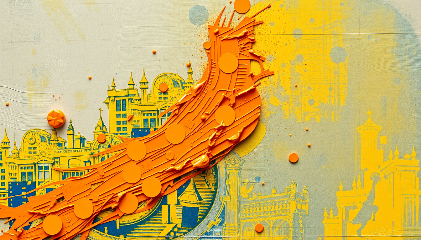 Main art studio: Orange/Yellow folw art paint