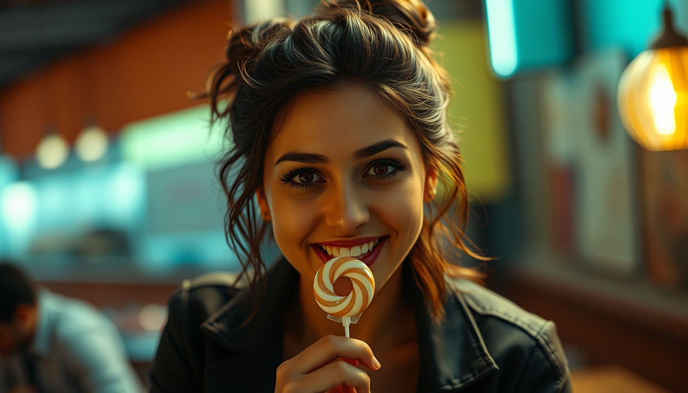 Realistic Images idea: photorealistic generated image, natural materials and skin texture, physically plausible lighting, Photorealistic curvy brunette with a messy bun and