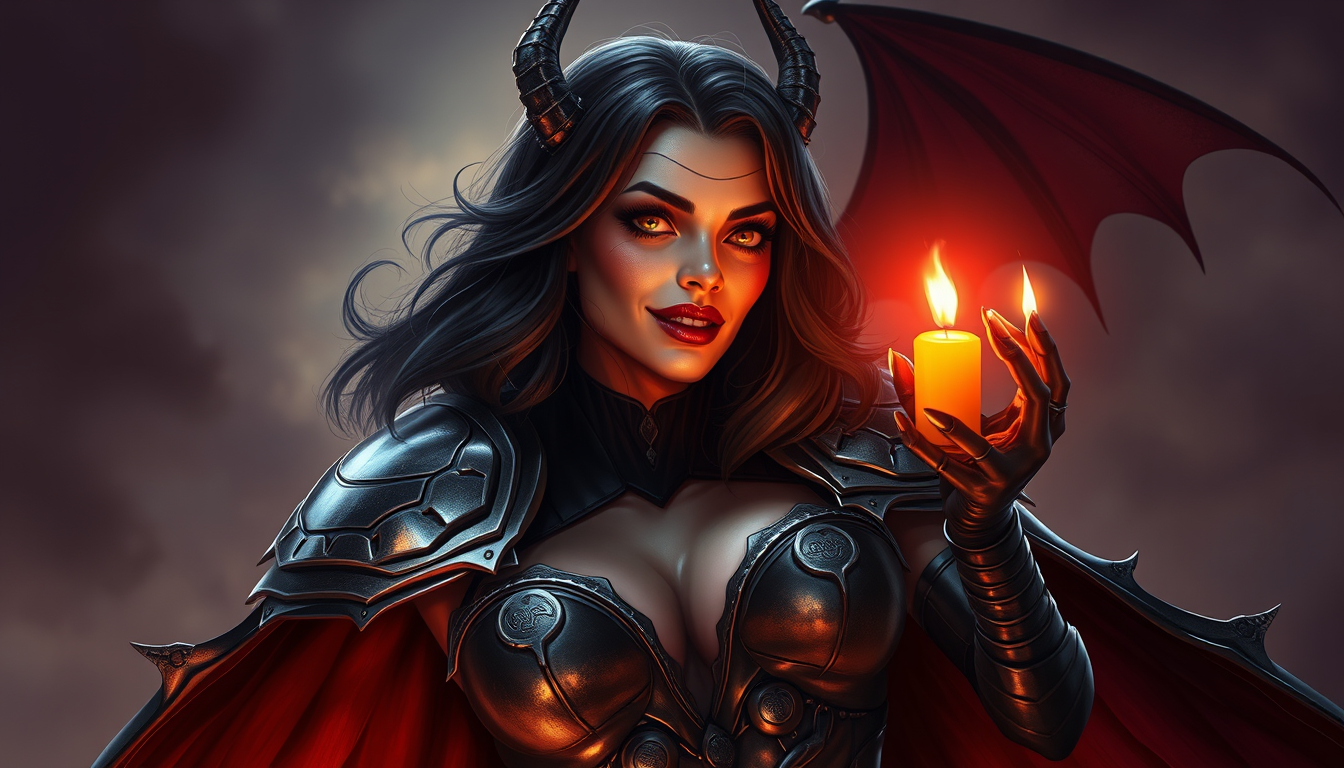 Main art studio: mulher vampira com armadura de vampiro e um cenário gótico e sexy