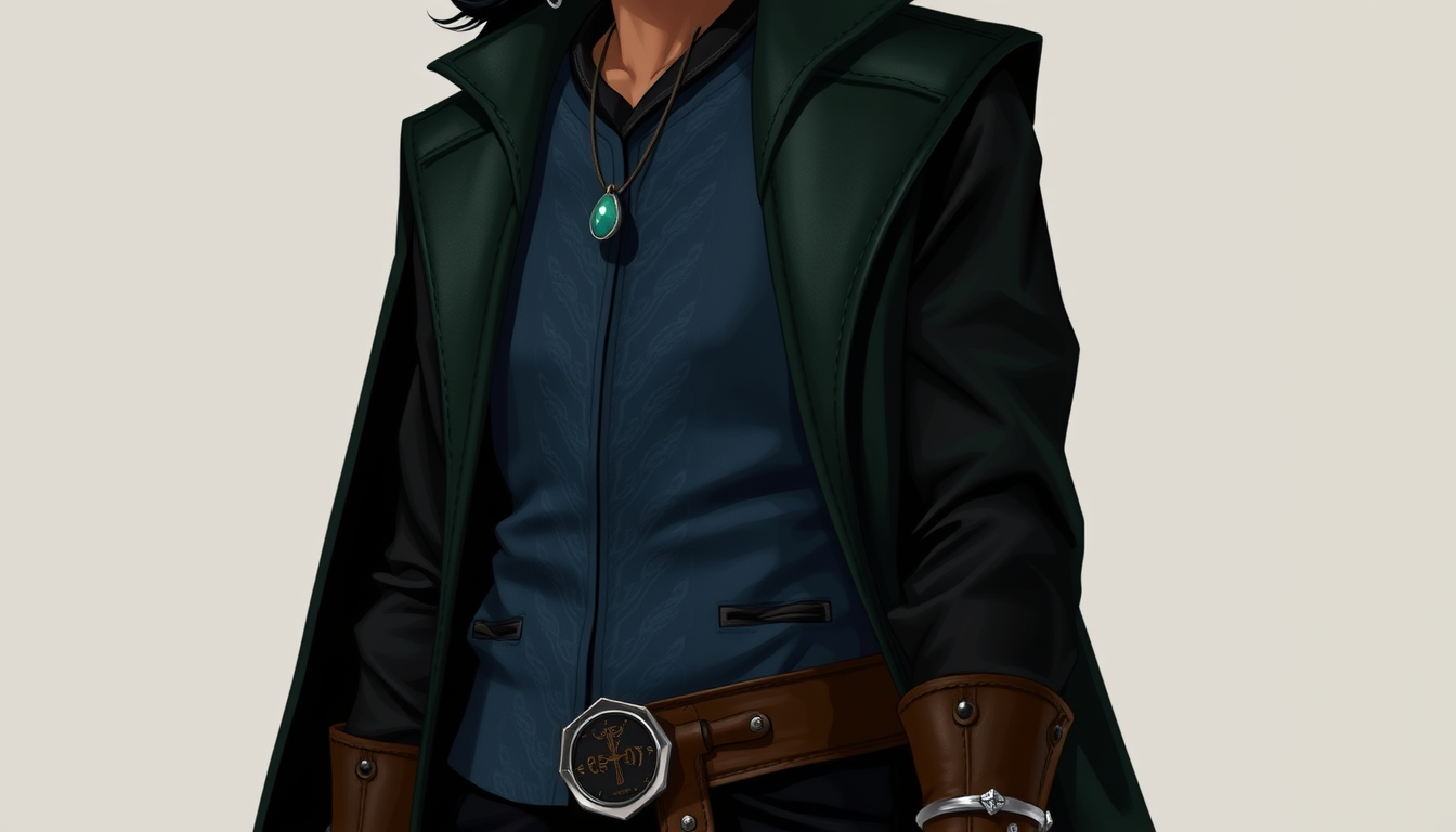 Main art studio: -Male elf with olive skin and black hair styled in a half-up, half-down bun to shoulders -Delicate beautiful boyish features -Pointed ears -Small silv