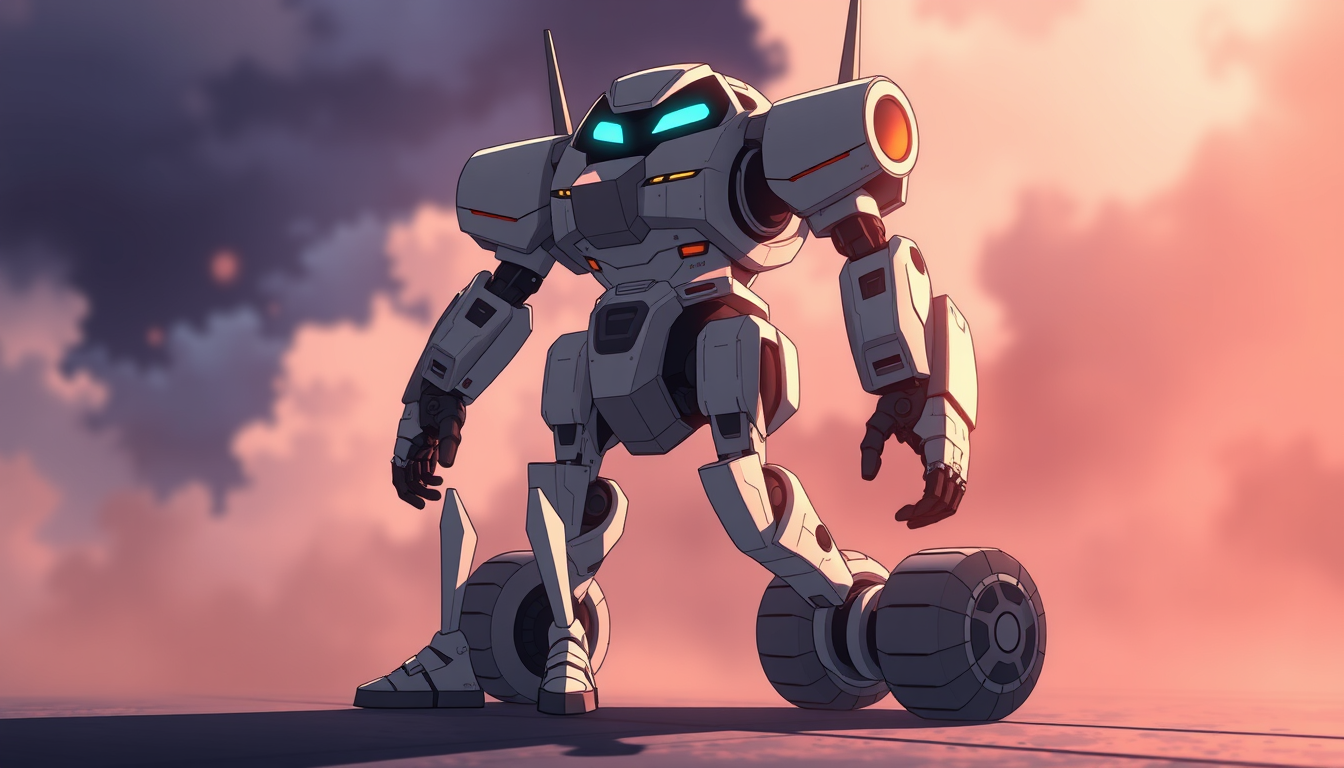 Anime Characters idea: an anime character with a legible silhouette, controlled costume language, and expressive face, deliberate composition, aan eilik looking robot with w