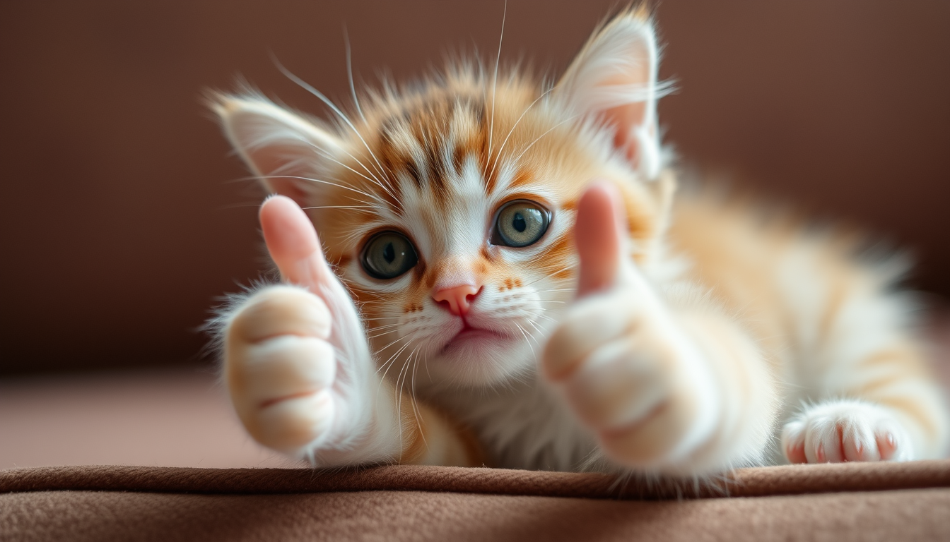 Main art studio: Kitten giving me a thumbs up