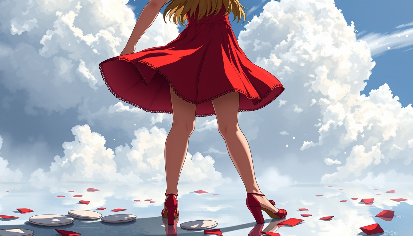 Main art studio: 1girl, gigantic butt, red short dress,
