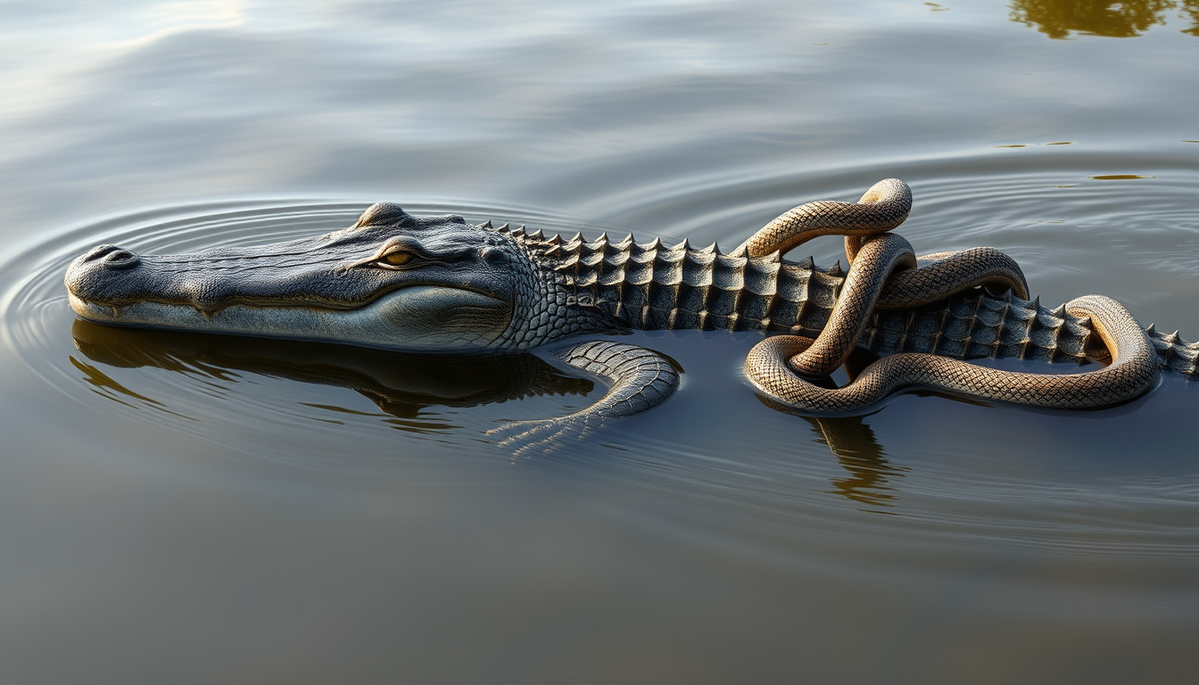 Main art studio: make a crocodile/alligator with snakes as arms this has to be realistic and please make it neat the picture takes place in the amazon and make it work