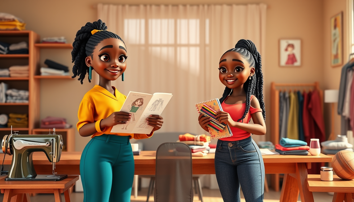 AI Art prompt example created from the prompt: Create a premium 3D animated movie scene in vertical 9:16 portrait format. Nia is a 22-year-old African woman with deep-brown skin, an oval