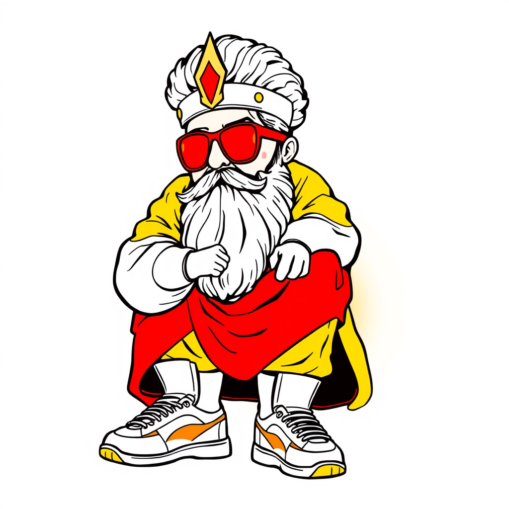 Main art studio: writing{variant=“standard” id=“58214”} Modern editorial line-art portrait of Cyrus the Great wearing trendy oversized streetwear and sneakers, bold co