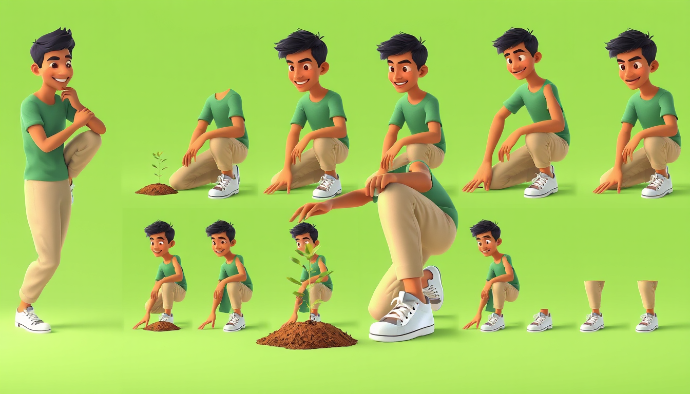 Sprite Sheet idea: a grid of animation frames sharing one character, scale, palette, and camera angle, deliberate composition, Full-body young Moroccan man, early twenti
