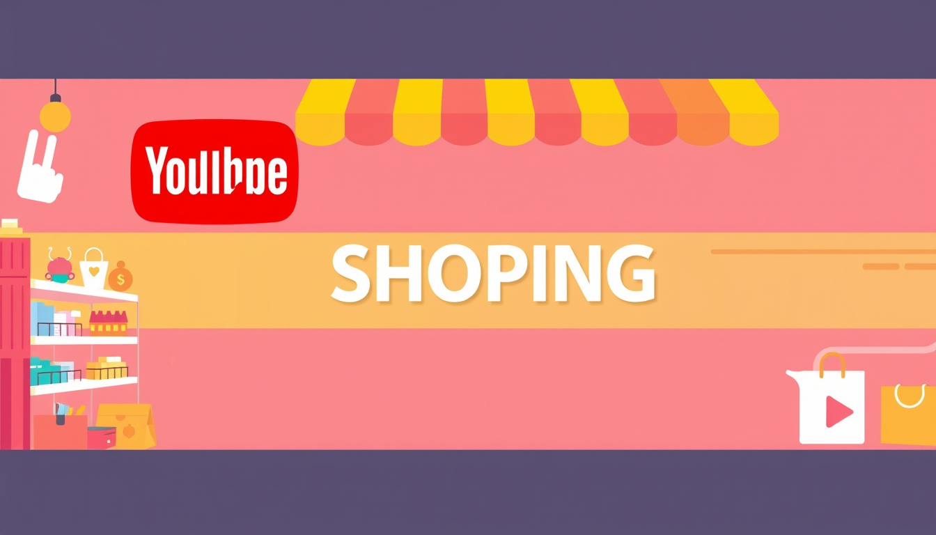 YouTube Banners idea: youtube channel banner, wide 16:9 composition, bold branding graphics, Shopping , channel-art ready banner