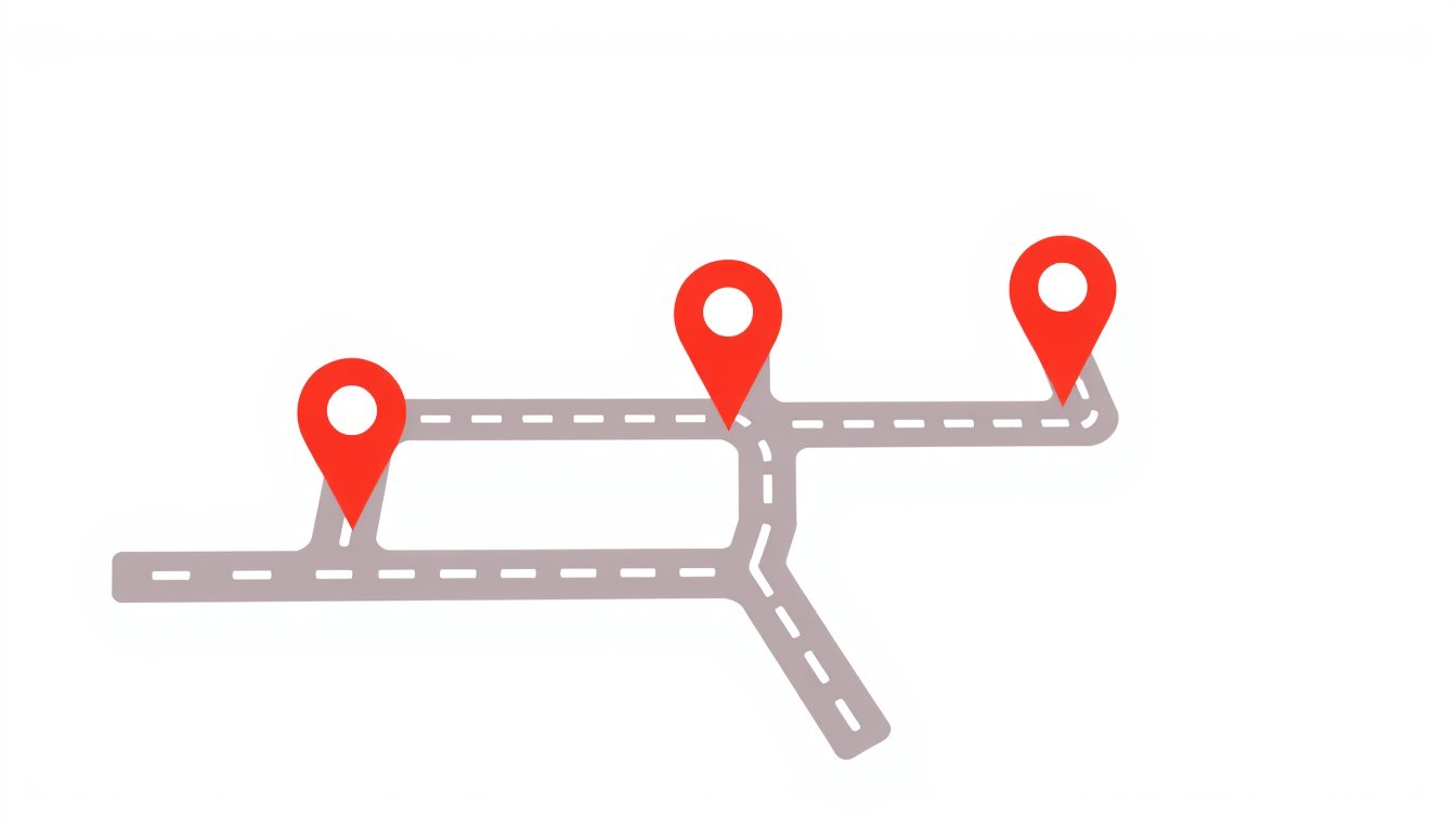 Main art studio: make a map with dotted path and 3 stops, white background