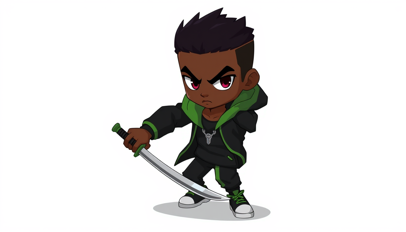 Sprite idea created from the prompt: a single readable game sprite with a controlled silhouette, palette, scale, and viewing angle, deliberate composition, Chanani, Nigerian tee