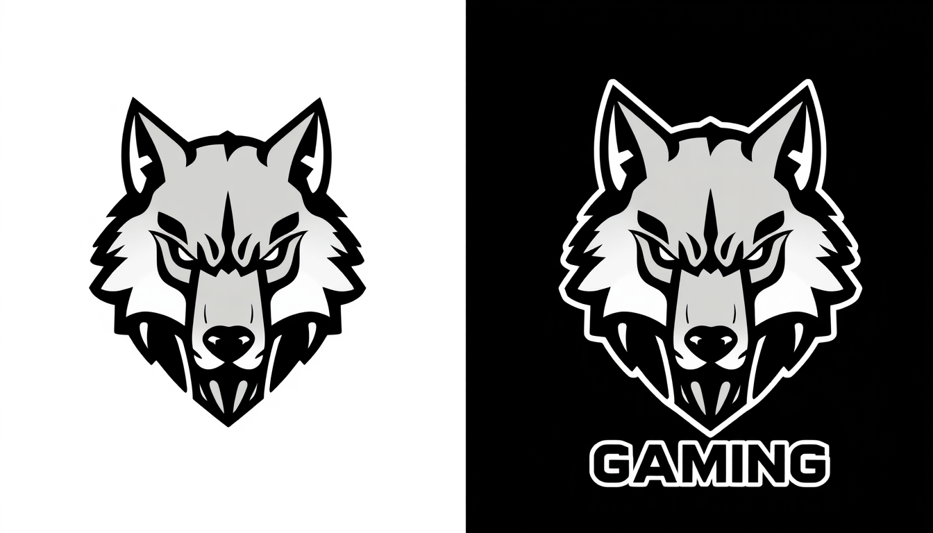 Main art studio: Professional Roblox gaming logo for "WOLF GAMING". Fierce stylized wolf head, symmetrical clean shapes, bold modern typography, powerful esports aesth