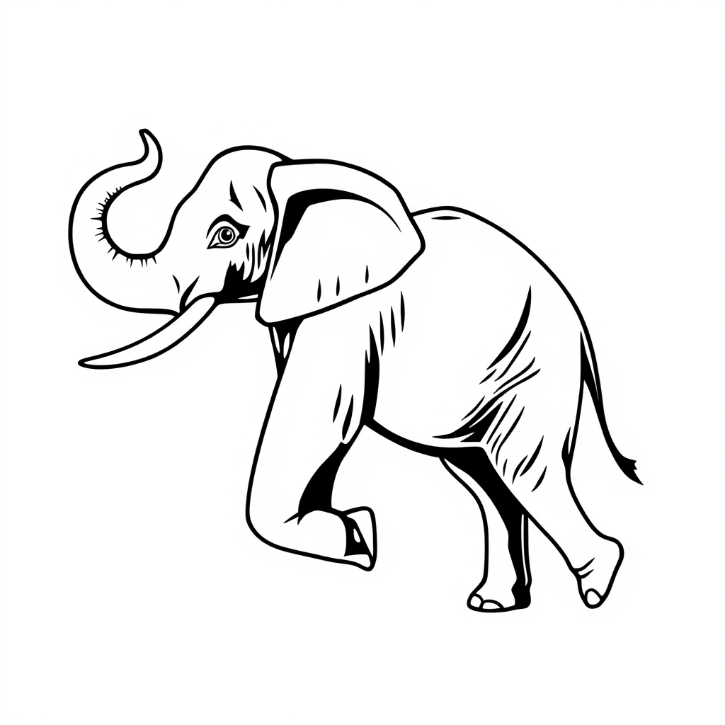 Main art studio: Create an iconic Elephant Pay emblem: a powerful elephant caught mid-step, slightly tilted, weight on one rear leg while the other is raised, head tur