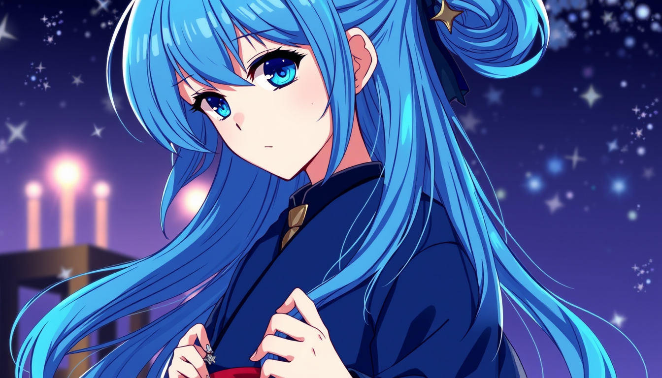 Anime idea: anime style, vibrant colors, expressive eyes, je veut juste avoir un apercu de mon personne qui est une fille elle de long cheveux bleu nuit sauf quil