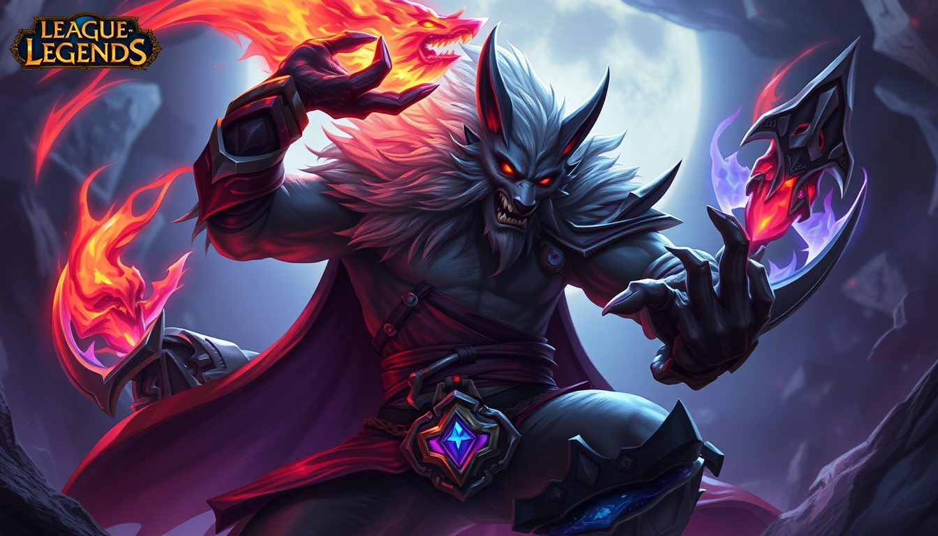 AI Art prompt example created from the prompt: combine sett from league of legends and a warlock make it world of warcraft style make him be part human part wolf
