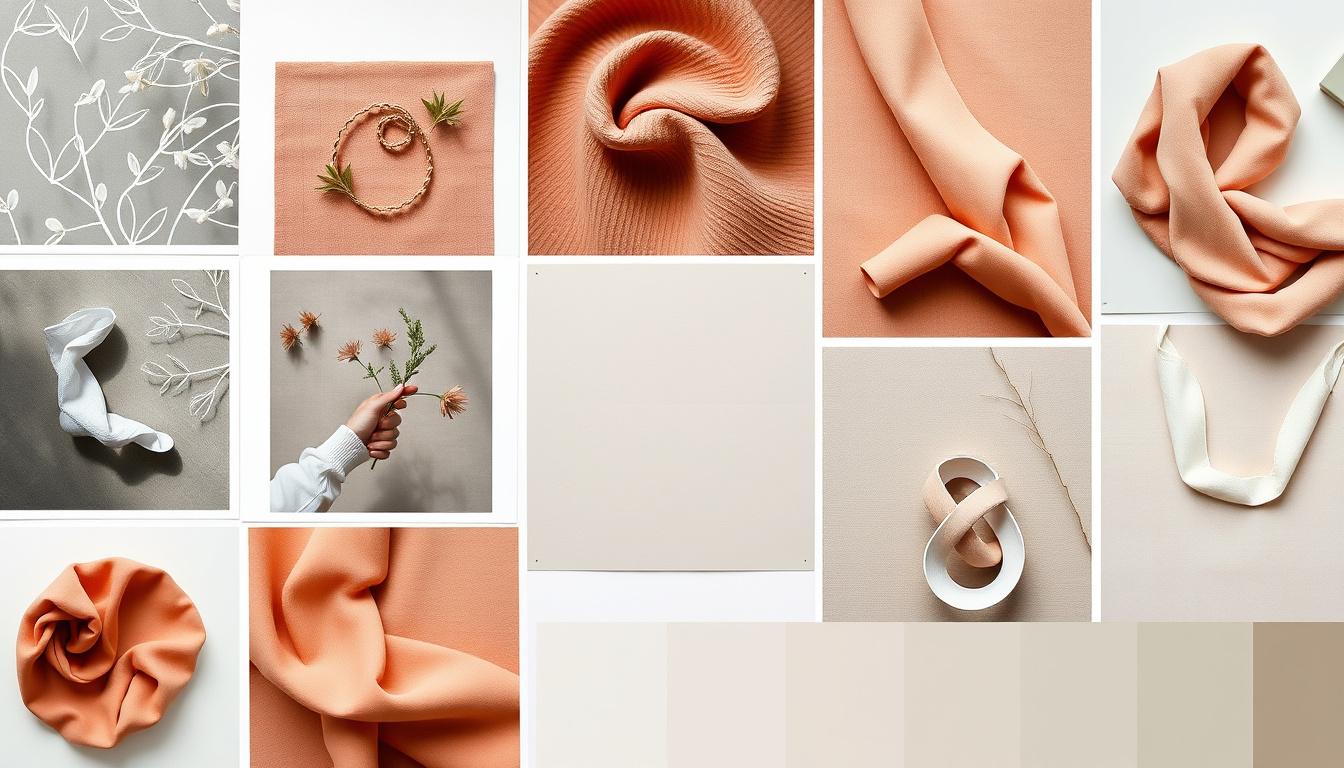 Mood Board idea: mood board collage, curated visual references, material swatches, color palette, editorial layout, upload , cohesive aesthetic board, clean design dir