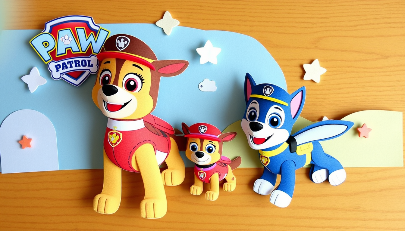 Main art studio: ich möchte gerne eine din a4 vorlage für einen papierflieger, den 4-5 jährige basteln können, mit vielen bunten motiven der paw patrol